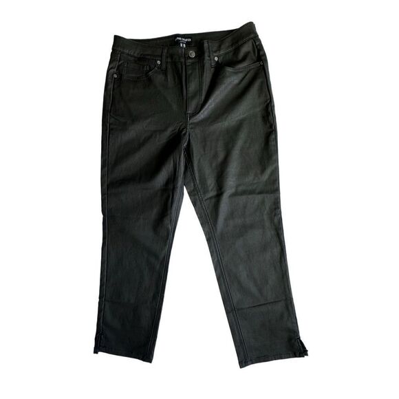 Susan Graver Jeans Black Faux Leather High Waist QVC SZ 8P NWT - Picture 1 of 14